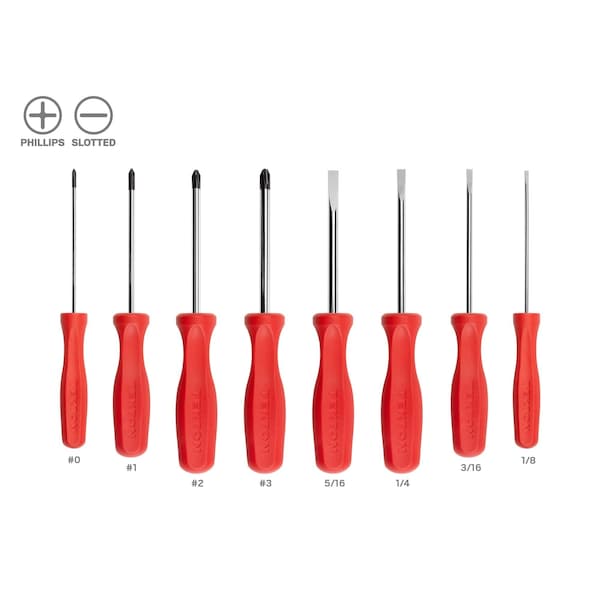 Hard Handle Screwdriver Set, 8-Piece (No. 0-No. 3, 1/8-5/16 in.)